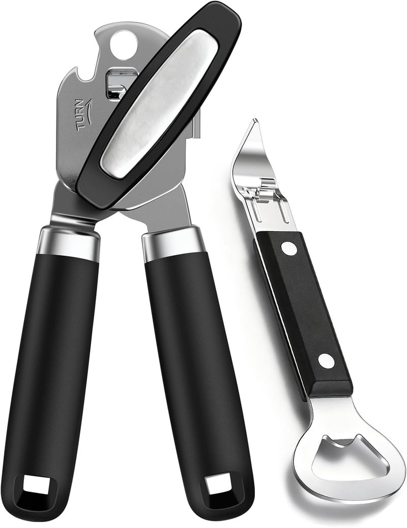 UGNEL 2PCS Can Opener Manual & Bottle Opener, Smooth Edge Manual Can Openers with Strong Magnet, Heavy Duty Stainless Steel Abrelatas Handheld Can Openers - Premium Kitchen Supplies (Black) - Image 1